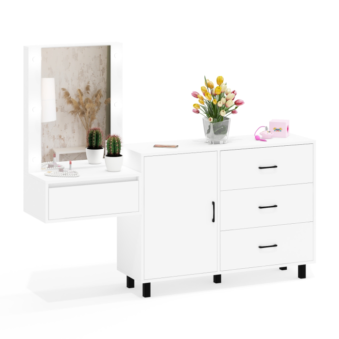 Туалетные столики, Комод с дверками и ящиками 122-1204 и косметический столик навесной с подсветкой