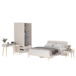 Столик в спальню с кроватью 1600 для двоих Афина с тумбочкой и шкафом для одежды