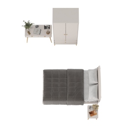 Столик в спальню с кроватью 1200 Афина с тумбочкой и шкафом для одежды