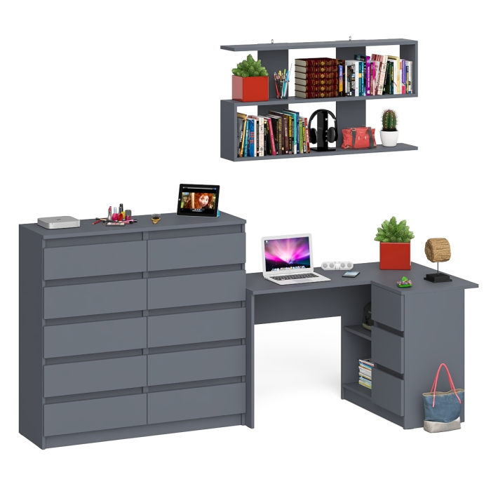 Домашние кабинеты, Набор мебели из углового компьютерного стола Мори МС-16 правого с книжной полкой и комода МК1200.10