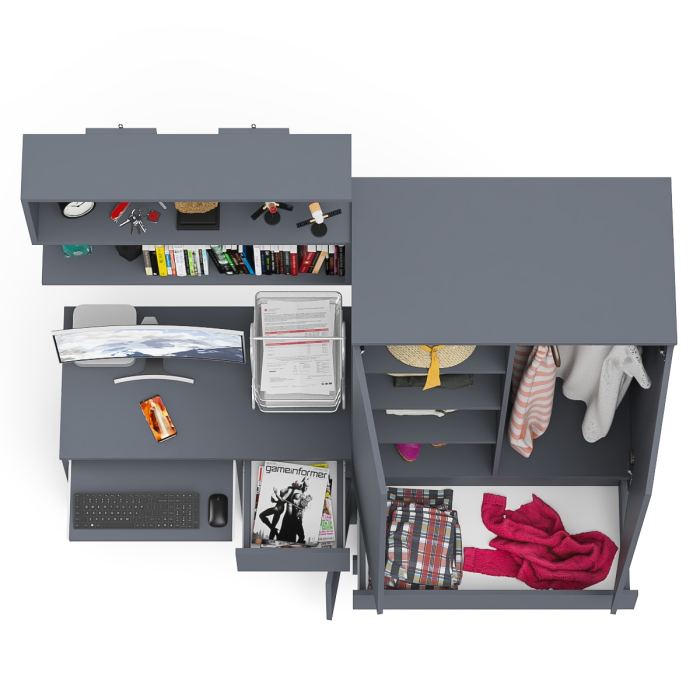 Домашние кабинеты, Стол компьютерный с ящиком МС-1 правый с навесной полкой и шкаф-комод МШ900.1 Мори