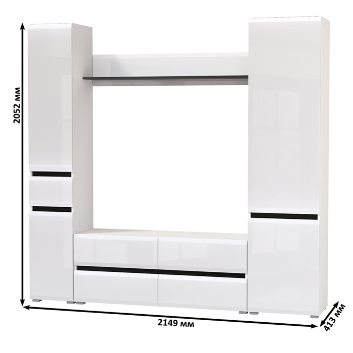 Стенки для гостиной, Тумба для ТВ Сидней в комплекте с полочкой шкафом с ящиком и шкафом с дверкой