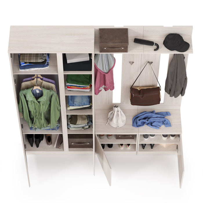 Прихожая, Шкаф для одежды и обувницы с вешалками для верхней одежды Ника