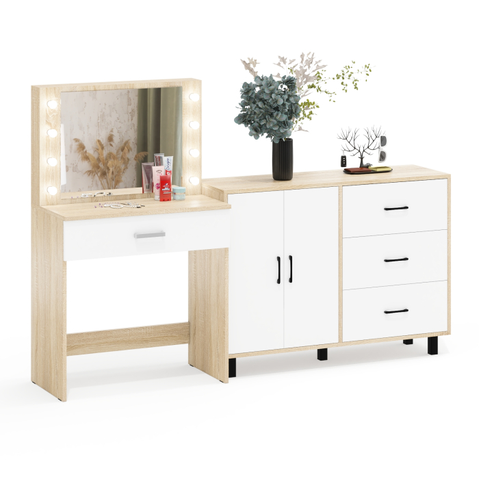 С зеркалом, Столик туалетный с подсветкой СТ-4 и комод-тумба с ящиками 123-1204