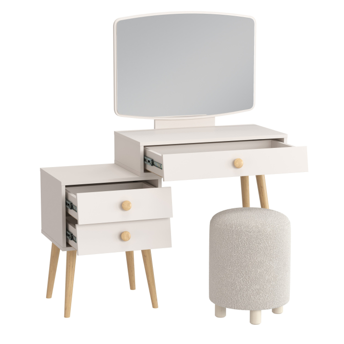 С зеркалом, Пуфик мягкий Марта и туалетный стол в спальню Афина