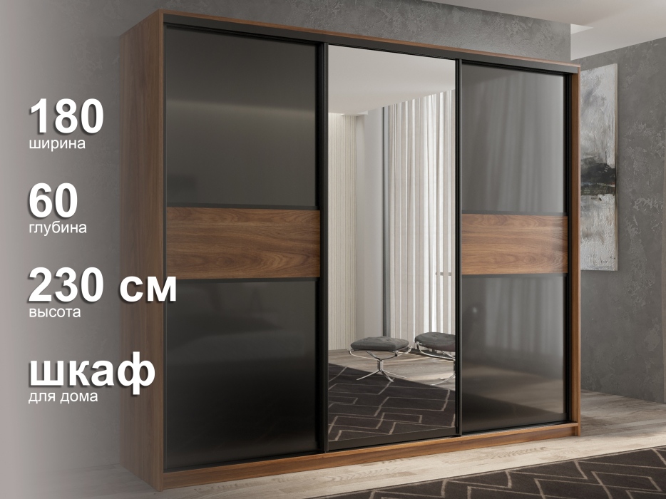 Шкафы-купе 3-х дверные, Шкаф-купе 3х дверный Кааппи 9 180х60
