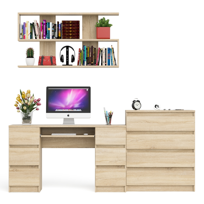 Домашние кабинеты, Стол письменный Мори МС-2 с комодом МК800 4 ящика и полкой 1200