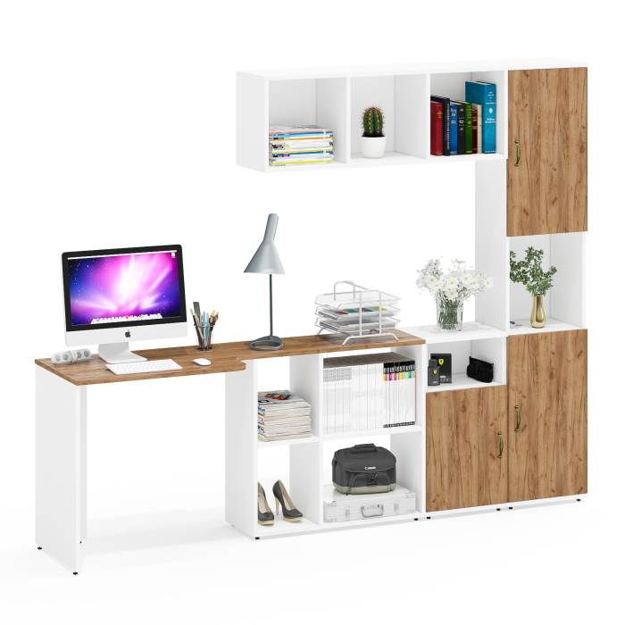 Домашние кабинеты, Пенал для хранения Лидер-8 со столом-трансформером с полкой для книг и тумбой 3.19