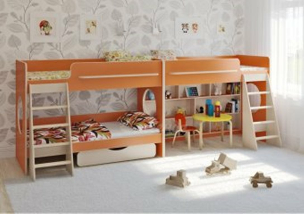 Двуспальные, Трехъярусная кровать Л-25.3  Дуб Молочный