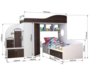 Кровать чердак Кадет 2 1900х800