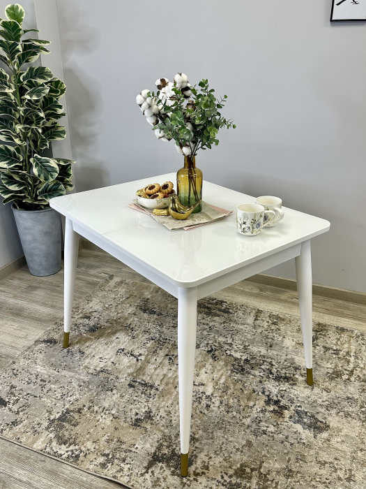 Обеденные столы, Стол Kenner 900 K раздвижной, стекло белый глянец