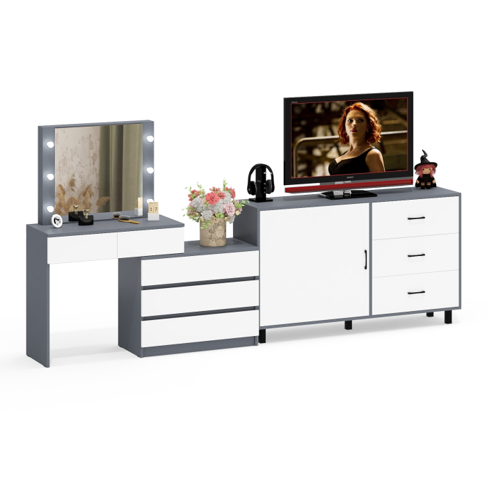 Туалетные столики, Стол-трансформер косметический с подсветкой 110 и комод-тумба три ящика 122-1504