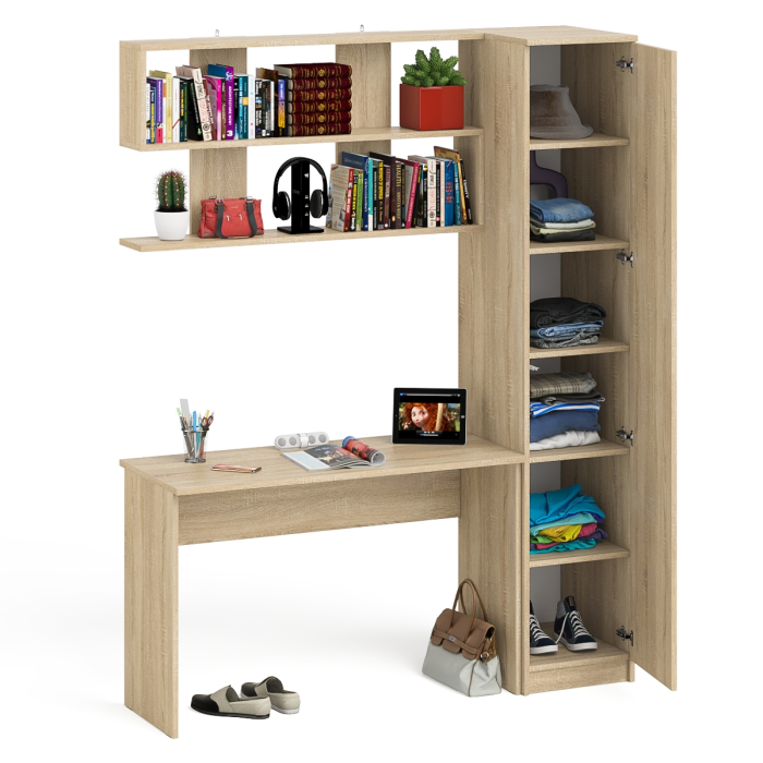 Прямые компьютерные столы, Пенал высокий с дверкой с письменным столом Мори МСП1200.1 и открытой навесной полкой