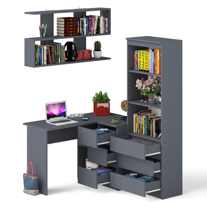 Домашние кабинеты, Рабочее место с угловым столом Мори МС-16 правым со стеллажом и полкой