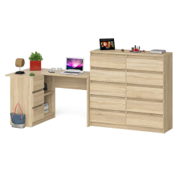 Компьютерный стол угловой МС-16 с тумбой слева с высоким комодом 10-ть ящиков Мори