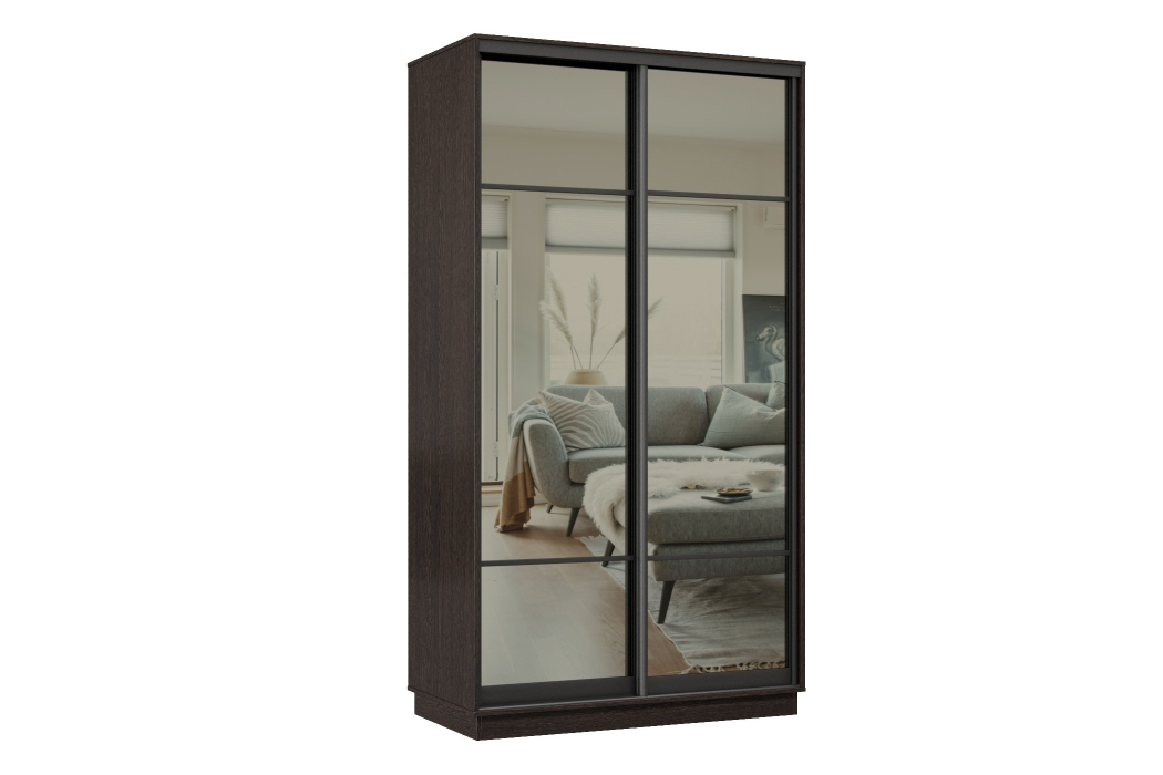 Шкафы-купе 2-х дверные, Шкаф-купе Премьер МИНИ 02 (11ЗГ;11ЗГ) фасады зеркало графит/двухдверный/Профиль чёрный муар