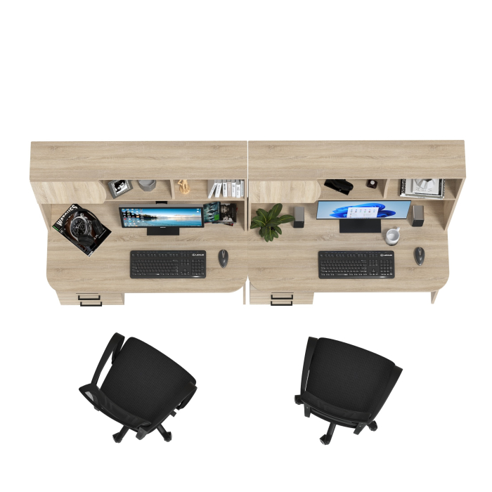 Прямые компьютерные столы, Комплект из двух рабочих столов Сигма и двух компьютерных кресел чёрных