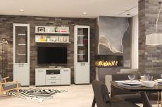 Стенки для гостиной, Модульная гостиная Грейс композиция 1  Серый Кашемир