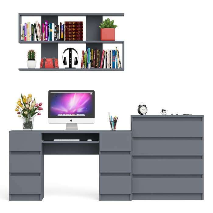 Домашние кабинеты, Стол письменный Мори МС-2 с комодом МК800 4 ящика и полкой 1200