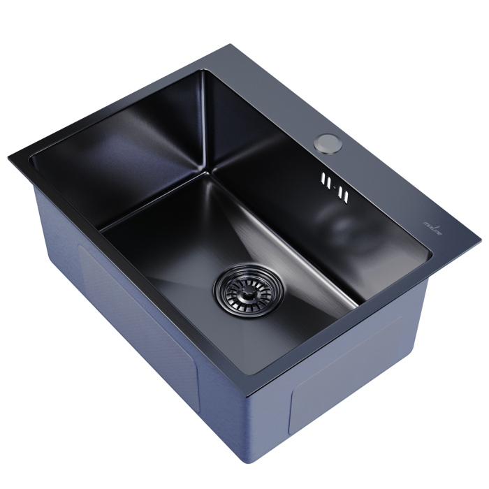 Кухонные мойки, Мойка настол.монтаж 60х45 (3,0) вып 3 1/2  MIXLINE PRO 22см с сифоном (черный графит)