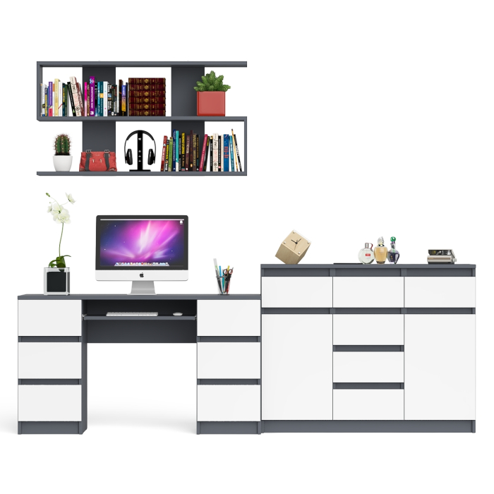 Домашние кабинеты, Комод-тумба Мори МК1200.4 с открытой верхней полкой и стол компьютерный МС-2