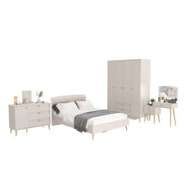Кровать 1400 с четырёх-дверным шкафом с трюмо и комодом Афина