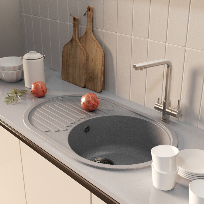 Кухонные мойки, Мойка ML-GM16 овальная с крылом, 730*460*180мм NEW*