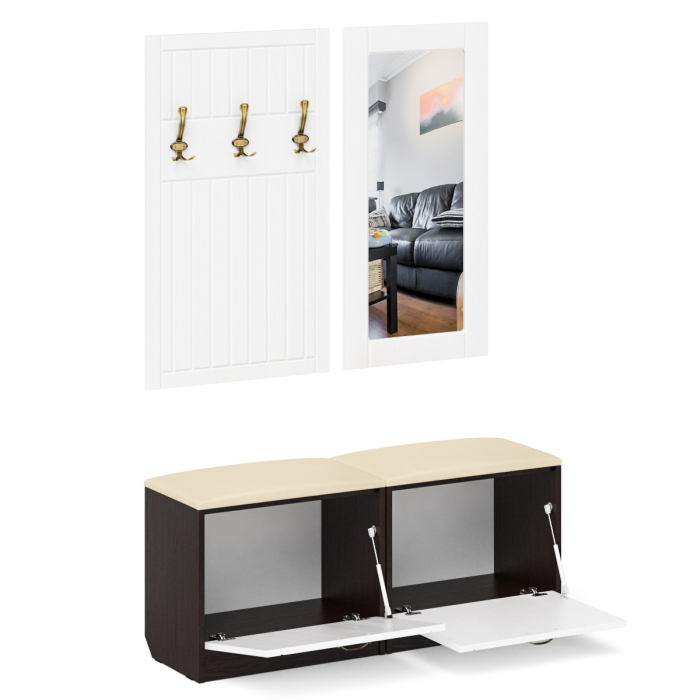 Прихожие, Две обувницы с сиденьем зеркалом и вешалкой П-6 МДФ фрезеровка прованс