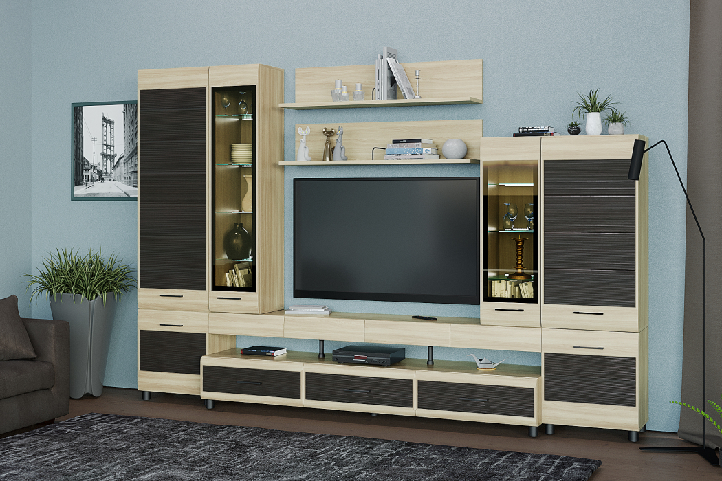 Стенки для гостиной, Модульная гостиная Камелия композиция 3