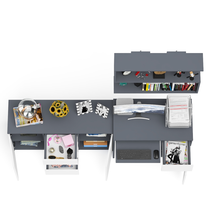 Домашние кабинеты, Компьютерный стол МС-1 тумба справа с комодом-тумбой и верхней открытой полкой