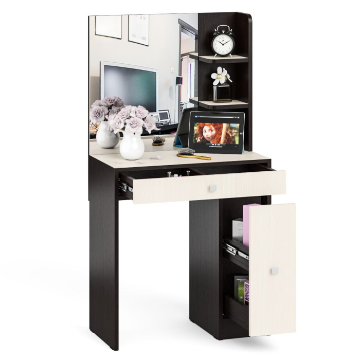 Туалетные столики, Туалетный столик № 3 с зеркалом, ящиком и выдвижной секцией