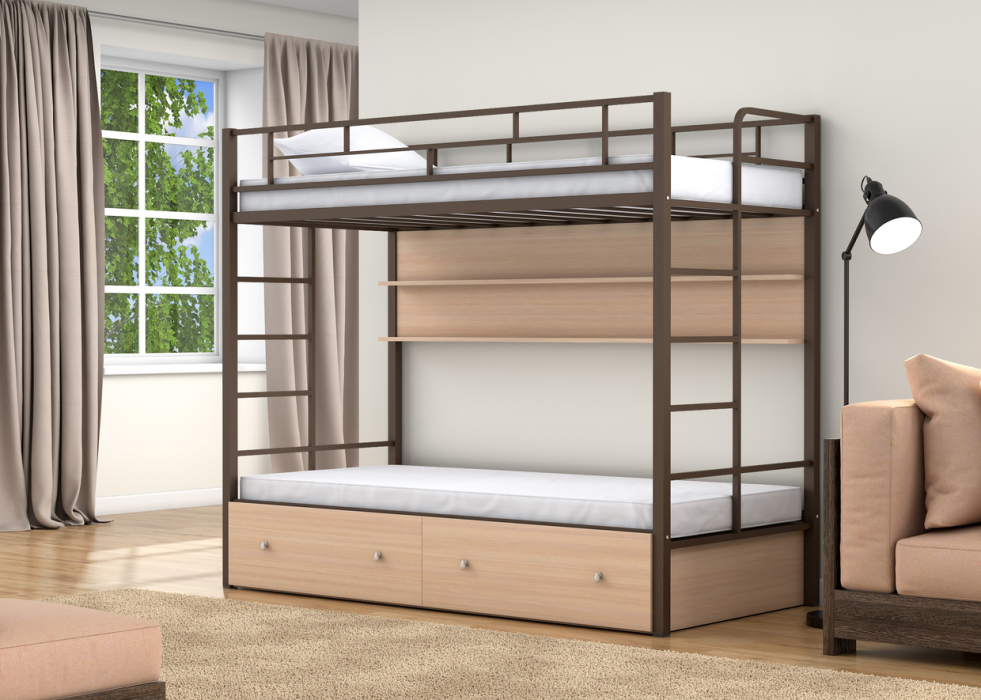 Для подростков, Двухъярусная кровать Валенсия Твист ящики полка дуб молочный