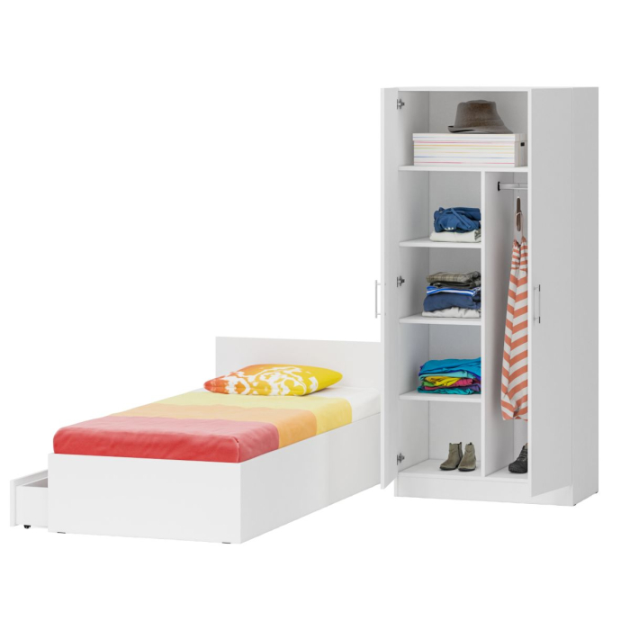 Спальные гарнитуры, Односпальная Кровать с ящиками 900 со шкафом для одежды 2-х створчатым Стандарт