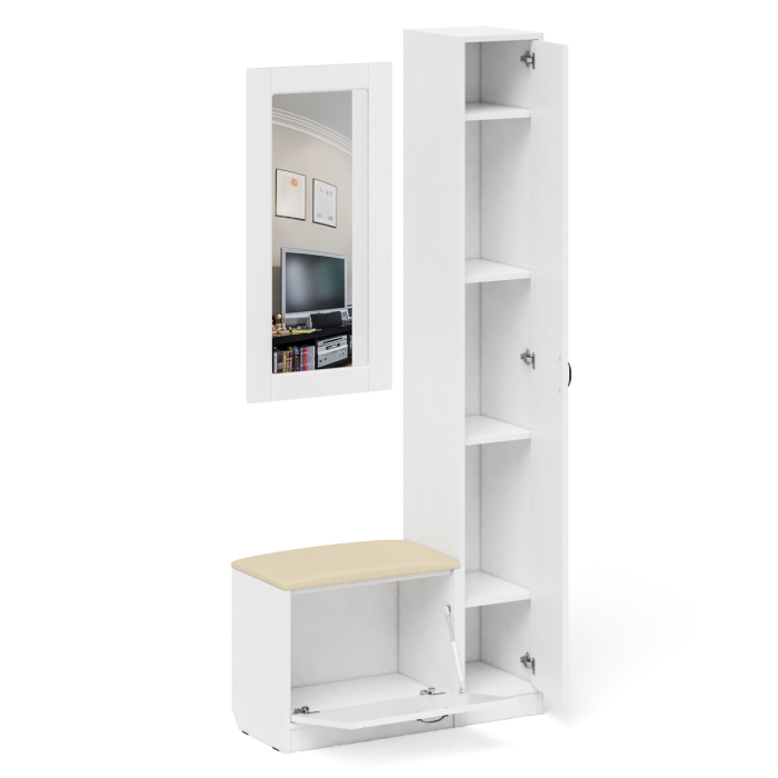 Прихожие, Обувница с сиденьем зеркало и пенал П-6 МДФ фрезеровка прованс