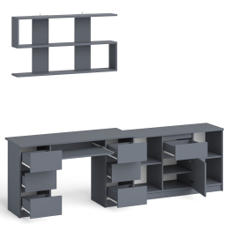 Стол письменный двухтумбовый Мори МС-2 с навесной открытой полкой и тумбой под ТВ