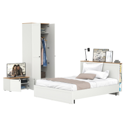 Кровать двуспальная Остин с ортопедическим основанием с тумбой с дверками и шкафом 13.224