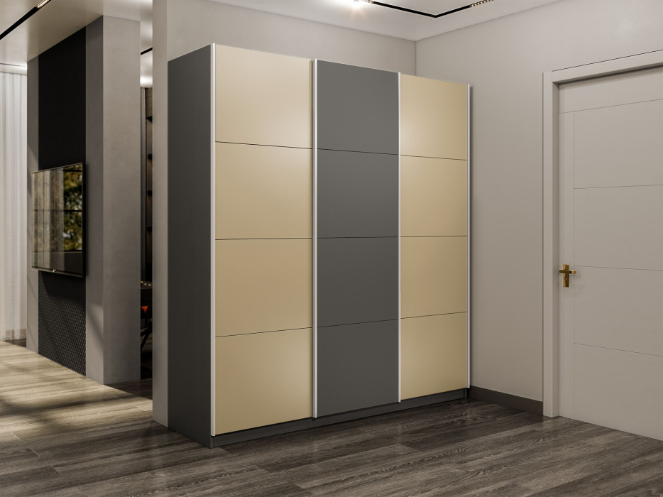 Шкафы-купе 3-х дверные, Шкаф-купе Прайм 3-х дверный Стекла фисташка/ДСП/Доводчики 210х57х230