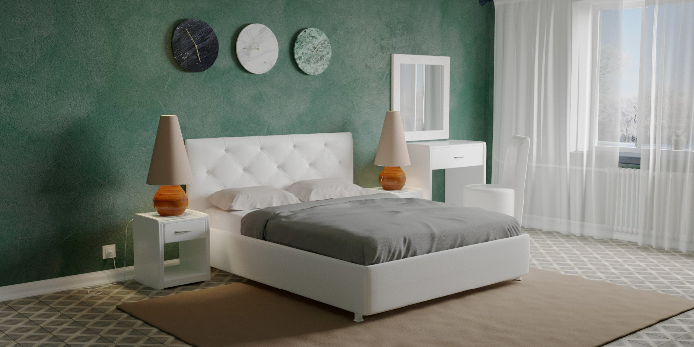 Двуспальные, Кровать с мягким изголовьем Монблан, база, экокожа, 180*200