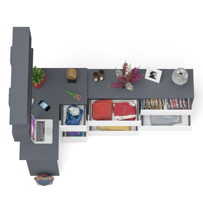 Домашние кабинеты, Комод широкий 6-ть ящиков Мори МК1380.6 с угловым компьютерным столом МС-16 правым и открытой книжной полкой