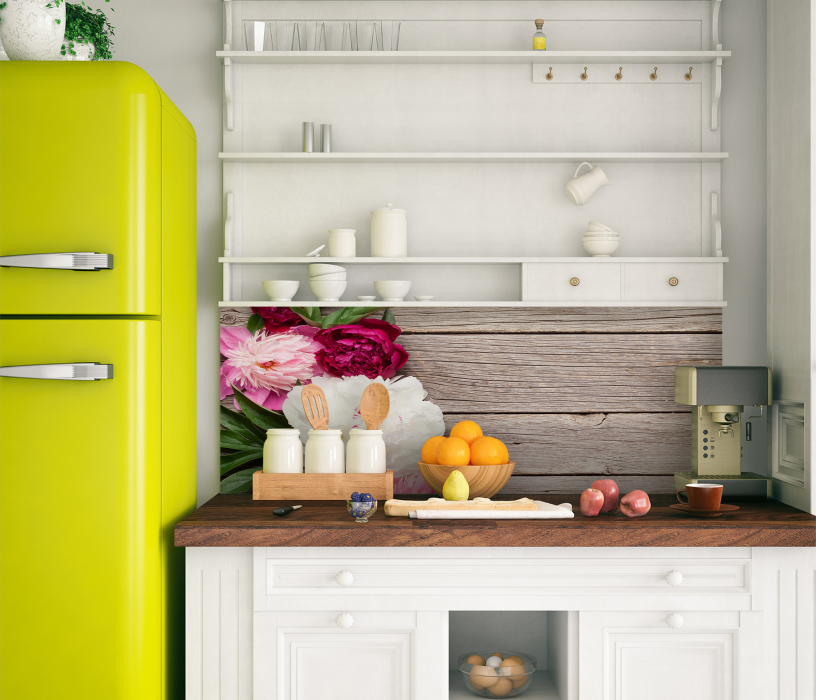 Стеновые панели, Интерьерная панель из стекла 900*600*6 мм MGF96_пионы