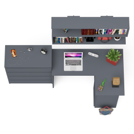 Книжная навесная полка Мори с угловым компьютерным столом МС-16 правым и комодом Мори МК800.4