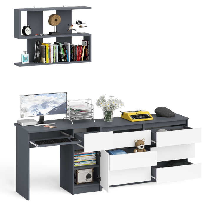 Домашние кабинеты, Широкий комод Мори МК1200.6 с письменным однотумбовым столом МС-1 правый и полкой на 900