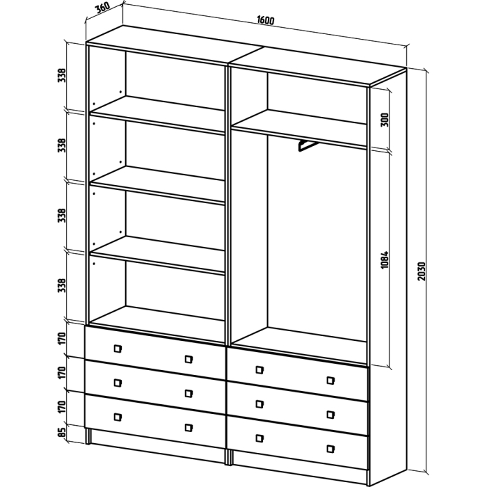 Шкафы распашные, Шкаф Бостон-23