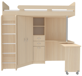 Кровать чердак Юниор 3 с металлической лестницей,  Дуб Молочный