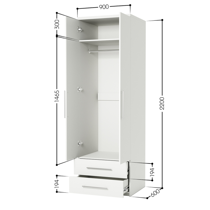 Для одежды, Шкаф для одежды с ящиками Мелодия МШЯ-21 90х60