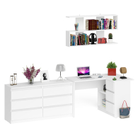 Домашние кабинеты, Комод широкий 6-ть ящиков Мори МК1380.6 с угловым компьютерным столом МС-16 правым и открытой книжной полкой