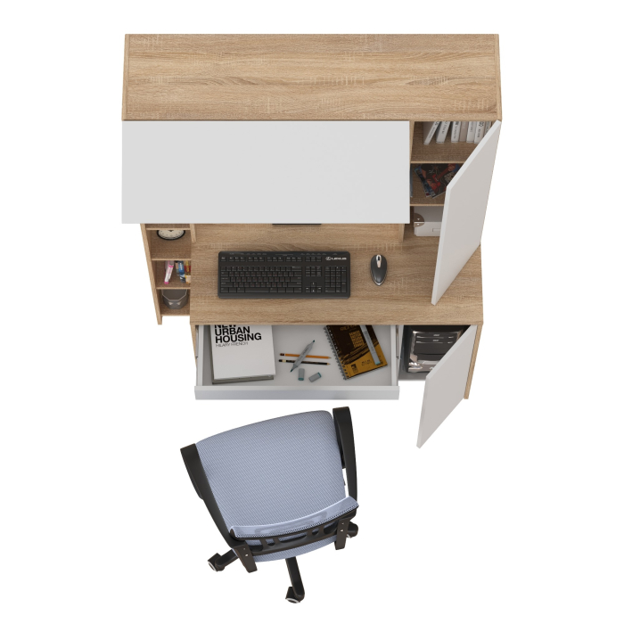 Прямые компьютерные столы, Компьютерный стол Комфорт 12.71 и офисное кресло 103 серого цвета