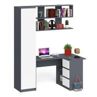 Домашние кабинеты, Стол угловой компьютерный Мори МС-16 правый с пеналом с полками и навесной открытой полкой 1200