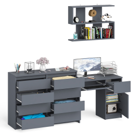 Большой комод на восемь выдвижных ящиков со столом МС-1 правый и полкой Мори 900