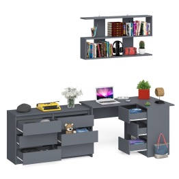 Стол угловой компьютерный Мори МС-16 правый с книжной полкой и комодом на шесть ящиков
